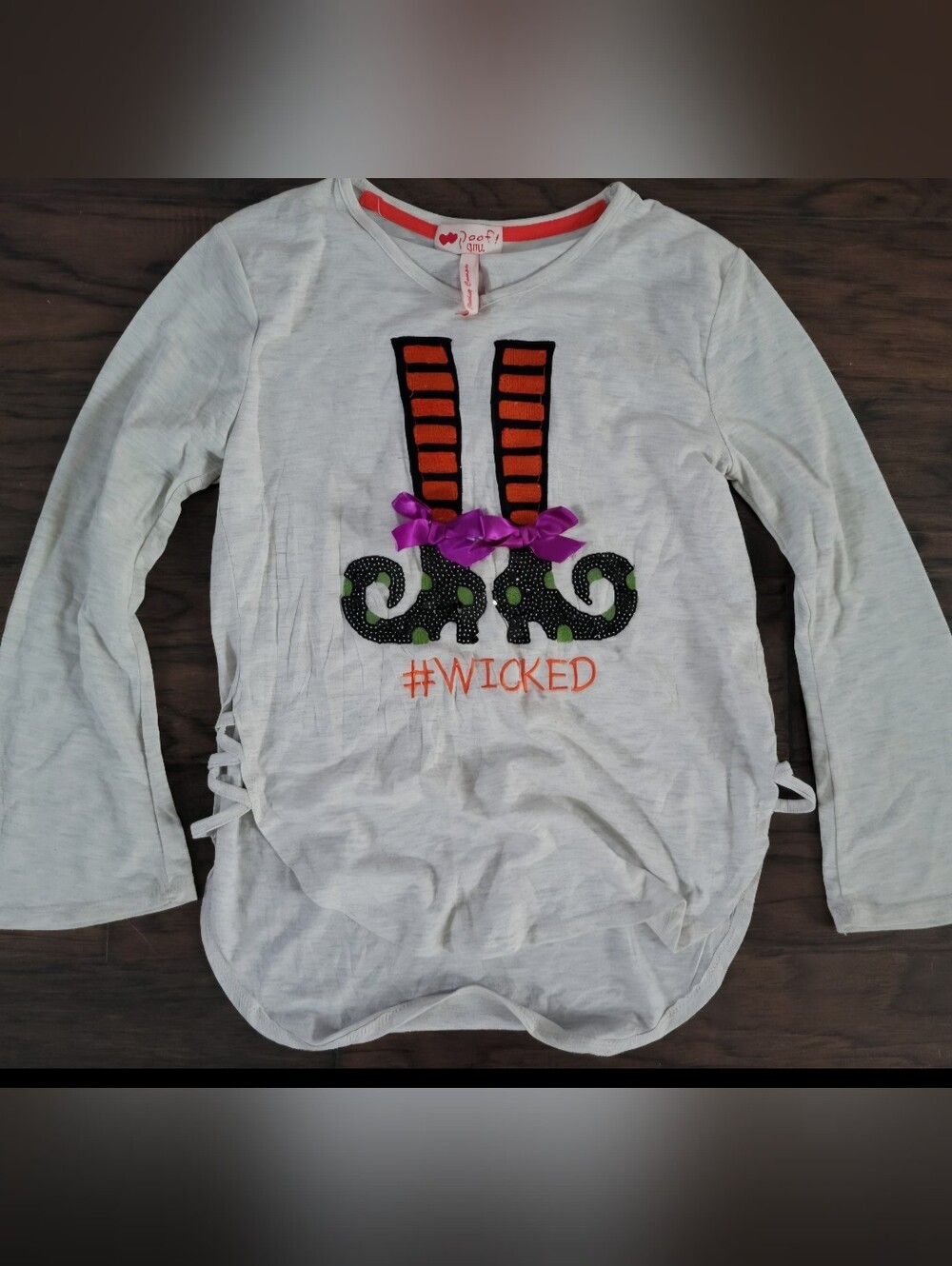 Kids Long Sleeve '#WICKED' Graphic Top with Ribbon Detail - White